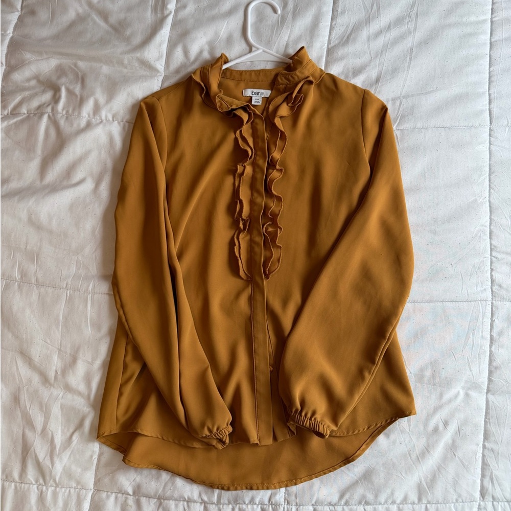 Bar III Mustard Ruffle Blouse